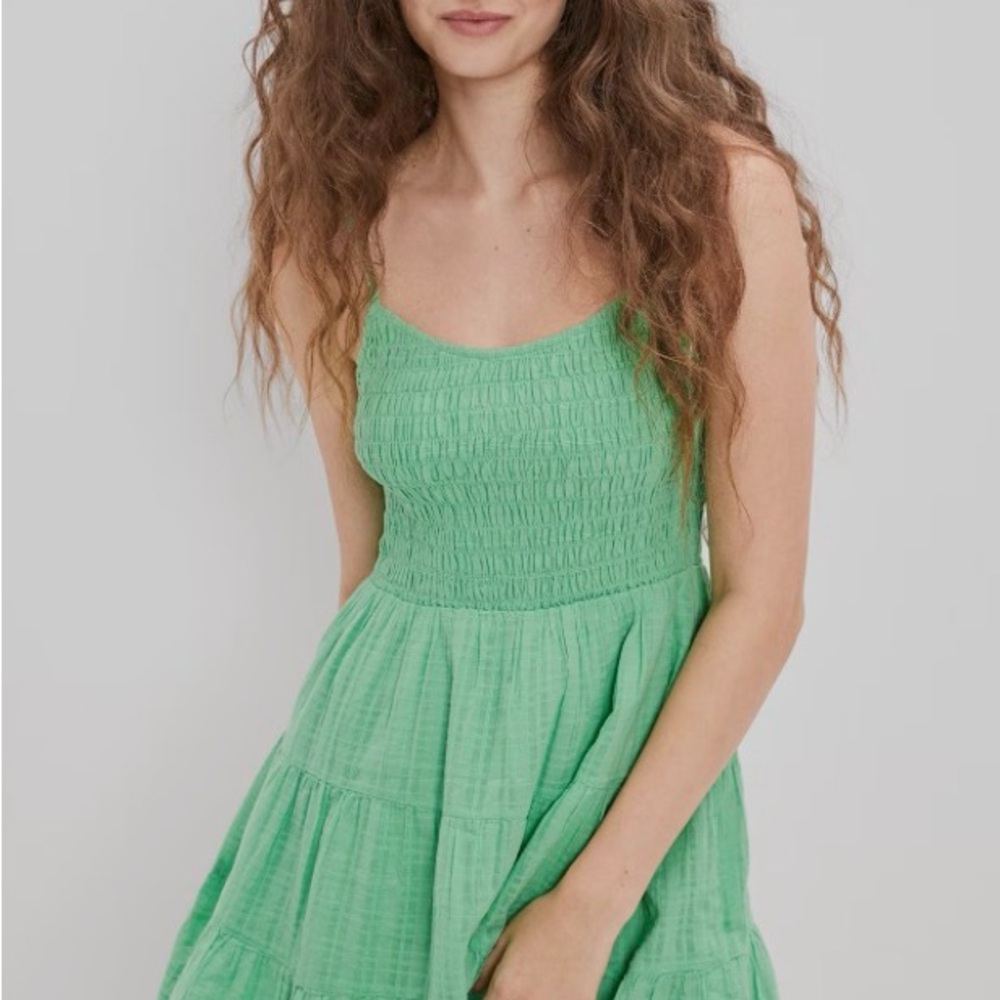 American Eagle Outfitters Mint Green Smocked Tiered Mini Dress